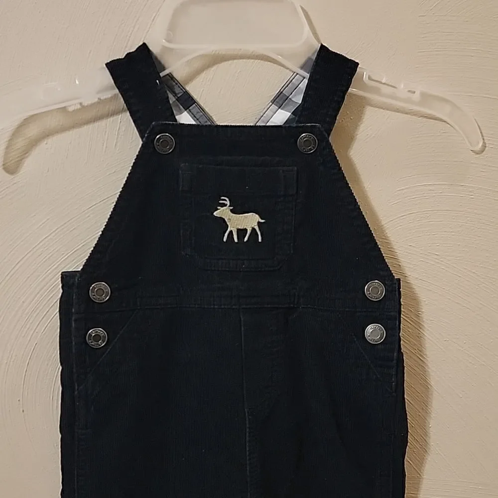 CARTER'S BLACK CORDUROY OVERALLS WITH REINDEER AND PLAID CUFFS, SIZE 12 …